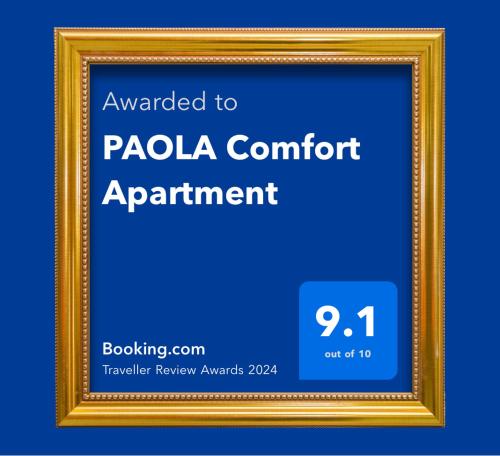 Certifikát, hodnocení, plakát nebo jiný dokument vystavený v ubytování PAOLA Comfort Apartment