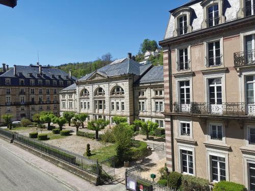 a group of buildings next to a street at L appartement du chalet rose in Plombières-les-Bains