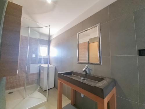 une salle de bain avec un lavabo et une douche dans l'établissement Vue exceptionnelle mer & Estérel - Les Clés de L Estérel, à Théoule-sur-Mer