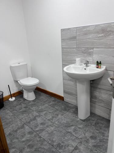a bathroom with a sink and a toilet at Luxury 2 Bed Apartment at Seymour grove in Manchester