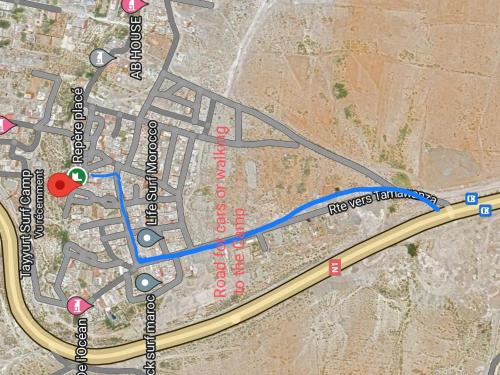 a map of a city with roads and highways at Tayyurt Surf Camp Tamraght Aourir in Awrir