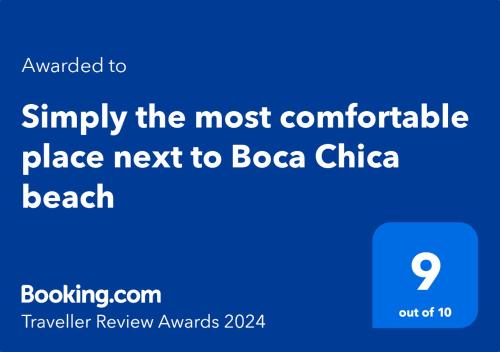 a screenshot of a phone screen with the textouched to simply the most comfortable place at Simply the most comfortable place next to Boca Chica beach in Boca Chica