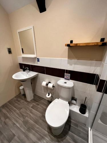 a bathroom with a toilet and a sink at Old Manor House in Axbridge