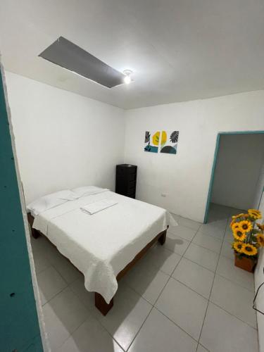 1 dormitorio con 1 cama en una habitación blanca en Tourquesa Excellent WiFi Private, en Liberia