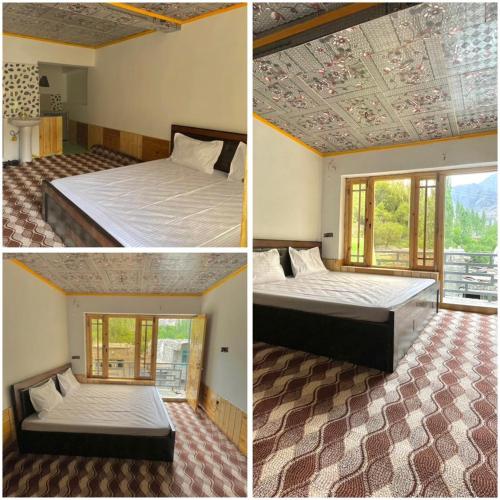 two pictures of a bedroom with a bed and a window at FIZA GUESTHOUSE in Dah