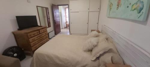 1 dormitorio con 1 cama y TV en la pared en Cuesta pampa casa de campo en Toay