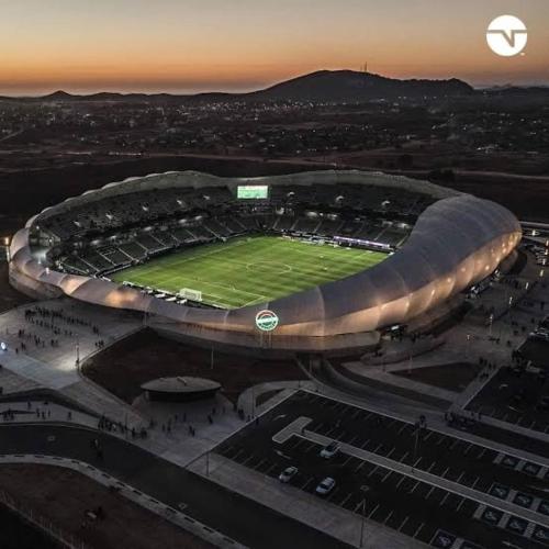 an aerial view of a soccer stadium at sunset at Hermosa y cómoda casita super cerca del Estadio El Kraken in Mazatlán