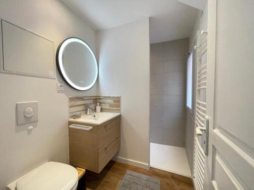 uma pequena casa de banho com um lavatório e um espelho em Studio Toulouse Pargaminières em Toulouse