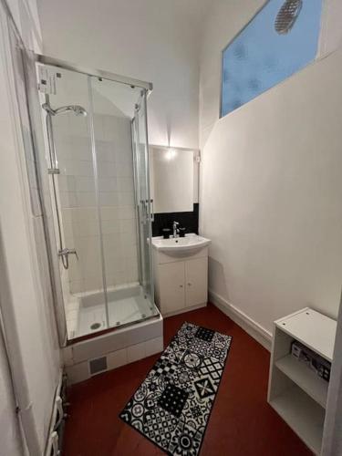 ein Bad mit einer Dusche und einem Waschbecken in der Unterkunft Centre ville Marseille 2 pièces lumineux au calme in Marseille