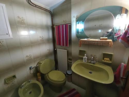 ein Badezimmer mit grünem WC und Waschbecken in der Unterkunft Kantouni Bedroom in Faraklata