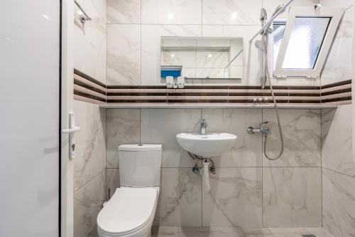 a bathroom with a toilet and a sink at Lefteris Apartment in Kardamaina