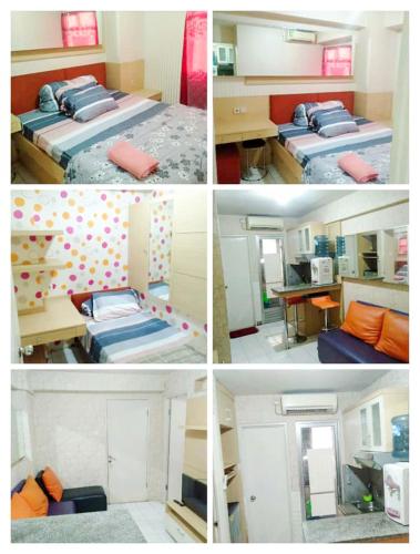a collage of four pictures of a bedroom at Riz Property in Jakarta
