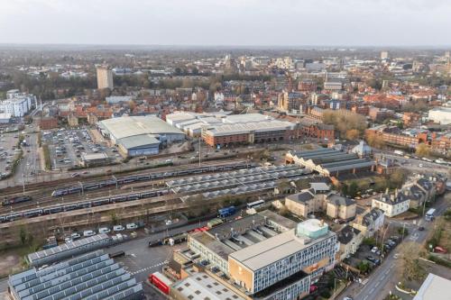 an aerial view of a city with buildings at Marlborough Hotel in Norwich