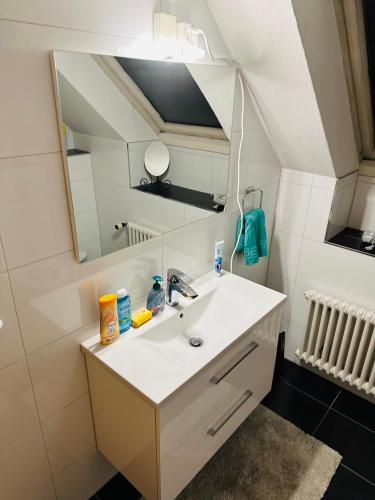 een badkamer met een wastafel en een spiegel bij Aare ( River side ) in Olten