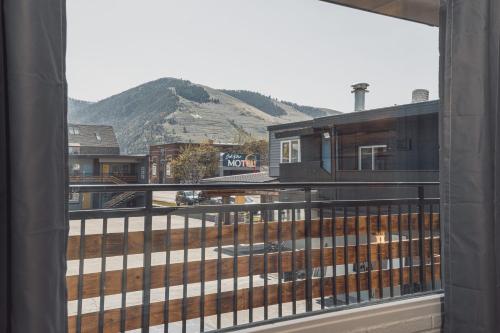 a view from a balcony with a view of a mountain at Bel Aire Motel in Missoula