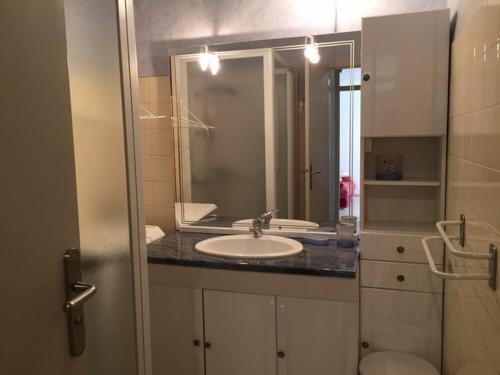 une salle de bain avec un lavabo et un miroir dans l'établissement Appartement 2 Pièces pour 4 personnes - Proche Plage, Port et Commerces - FR-1-776-30, à Argelès-sur-Mer