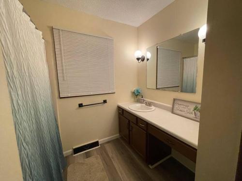a bathroom with a sink and a mirror at ~Como's Finest ~A Home Away From Home ~Sleeps 10 ~ in Columbia