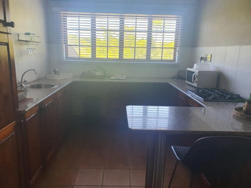 a kitchen with a counter top and a microwave at Rain Farm Game Lodge in uMhlali