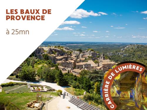 a collage of a city with a sign that reads leneau de provence at Superbe appartement rénové et cosy à 10mn de Saint-Rémy de Provence in Noves