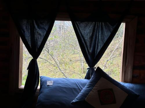 a window in a room with a bed and a tree at La Beauté Bắc Hà in Bắc Hà