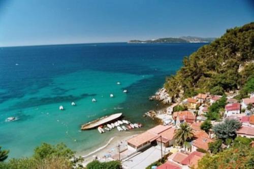 勒普拉代Superbe appartement au cœur du village的海滩上的船只