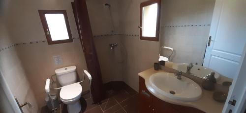 łazienka z toaletą i umywalką w obiekcie Le Pressoir w mieście Cresseveuille