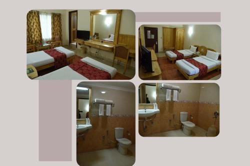 eine Collage mit vier Bildern eines Hotelzimmers in der Unterkunft HOTEL SKY PARK in Mattanūr