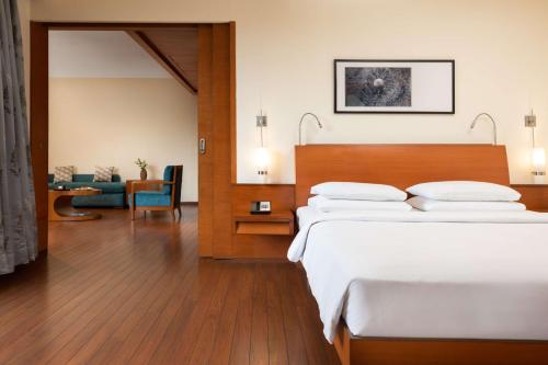 a hotel room with a bed and a living room at Hyatt Pune in Pune