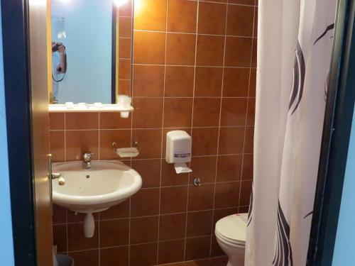 a bathroom with a sink and a toilet at APARTMENTS ON THE BEACH IN BAY MALA LUKA in Omiš