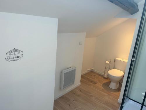 特魯瓦的住宿－Au Bouquet Troyen - Wifi - Calme et tranquillité，一间带卫生间的浴室和一台电视。