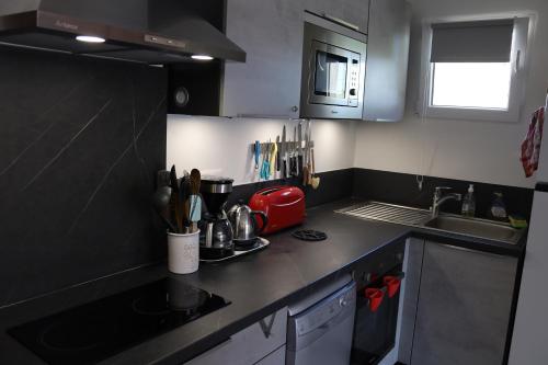 a kitchen with a sink and a counter top at Appart Hyères-Presqu'île de Giens-La Capte in Hyères