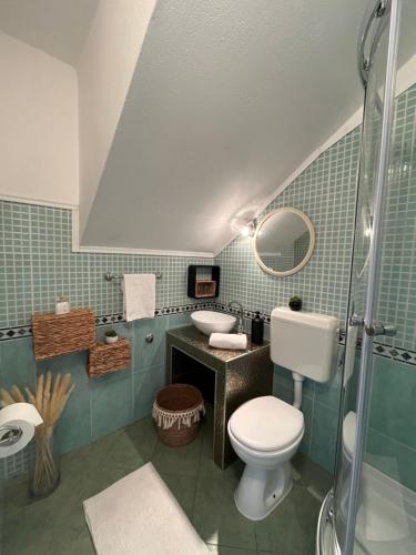 uma casa de banho com um WC e um lavatório em Apartments Tino em Hvar