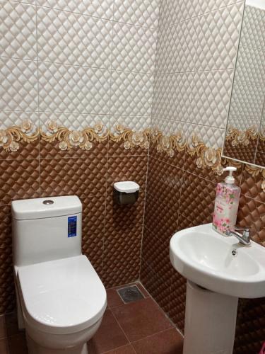 La salle de bains est pourvue de toilettes et d'un lavabo. dans l'établissement Rods Homestay - Kg Agong Penaga, à Kepala Batas