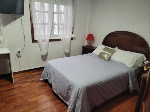 Un dormitorio con una cama grande y una ventana en APT FAMILIAR VIGO, en Vigo
