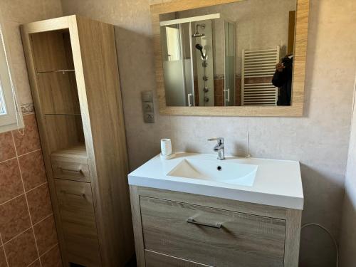 a bathroom with a sink and a mirror at Grande Maison Moderne in Beaune-les-Mines