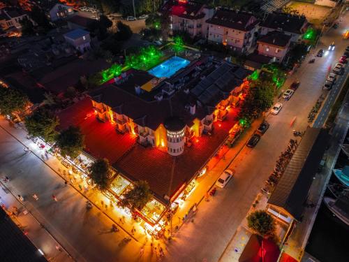 an overhead view of a city street at night at Sunlight Otel Fethiye in Fethiye