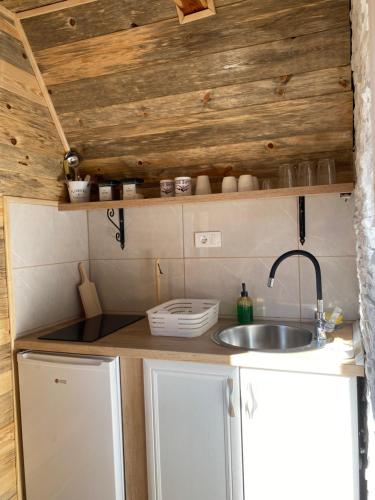 a small kitchen with a sink and a counter at BRVNARE DJOKIĆ in Ðokici