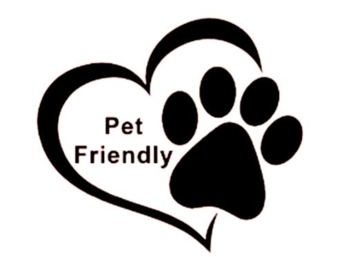 a paw print in a heart with the words pet friendly at Casa Elvira, terraza con fabulosas vistas in Pontevedra
