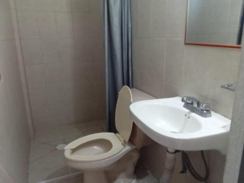 łazienka z toaletą i umywalką w obiekcie La Sirenita w mieście Veracruz