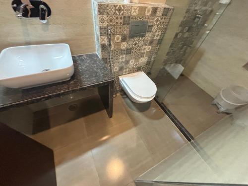 a bathroom with a white toilet and a sink at Hotel Life Inn in Jaipur