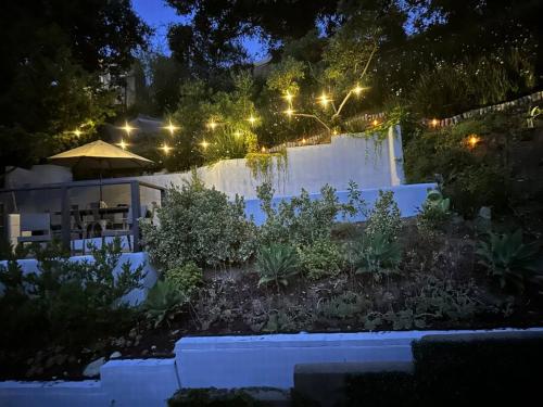 a garden at night with lights at Asian Oasis Stunning Canyon Views - Luxury Home in Glendale