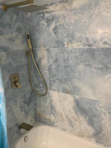 a bathroom with a bath tub with a shower at Walk to the beach, Studio, with Pool and FREE Parking in Hallandale Beach