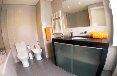 a bathroom with a sink and a toilet at Triplex with Garage - Praça das Flores in Lisbon