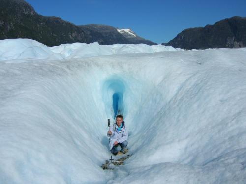 a person on skis standing in a snow tunnel at Mallin Colorado Ecolodge in Aldana