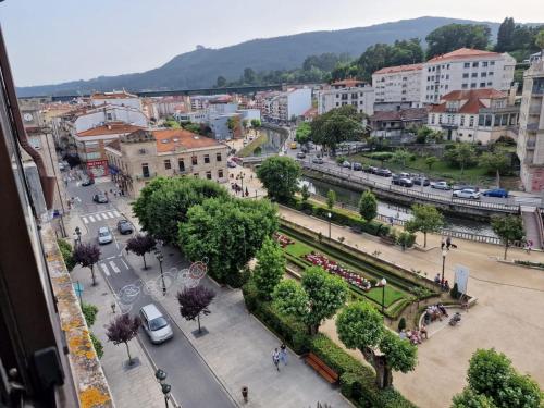 an aerial view of a city with a street at Alojamiento Alameda in Redondela