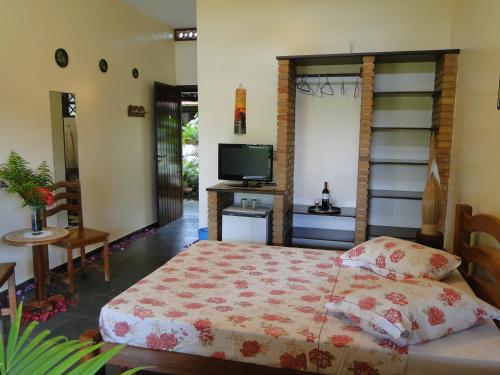 a bedroom with a bed and a television in it at Hotel Pousada Arco Iris in Barra de Santo Antônio