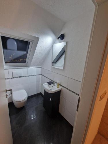 een kleine badkamer met een toilet en een wastafel bij Schlossstraße in Rottleberode