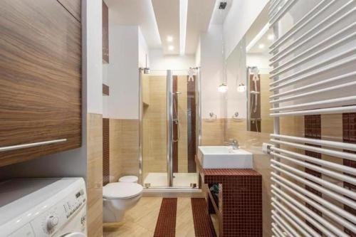 W łazience znajduje się toaleta, prysznic i umywalka. w obiekcie UrbanNestGroup & Sz 5/28 w Gdańsku