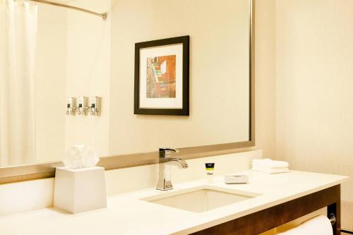 a bathroom with a sink and a mirror at Four Points by Sheraton Newark Christiana Wilmington in Newark
