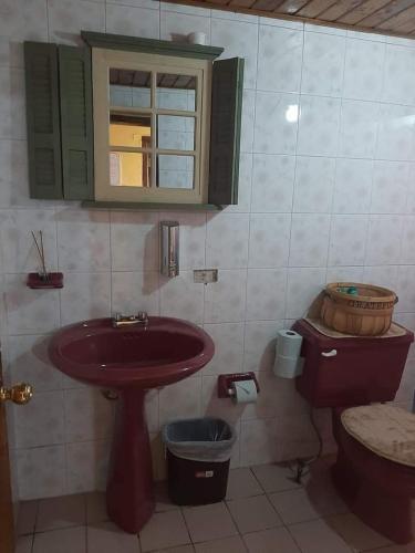 uma casa de banho com um lavatório e um WC em Posada Casa del Abuelo. Creel, Chih. em Creel